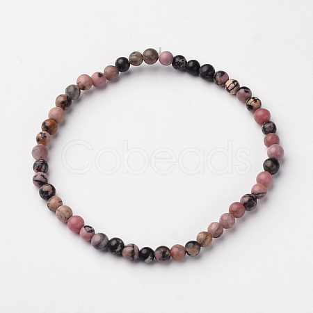 Natural Rhodonite Round Bead Stretch Bracelets BJEW-L594-B06-1