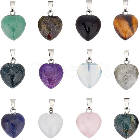 SUPERFINDINGS 12Pcs 12 Style Natural & Synthetic Gemstone Pendants G-FH0001-22-1