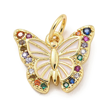 Rack Plating Brass Micro Pave Cubic Zirconia with Enamel Charms KK-Q814-23G-01-1