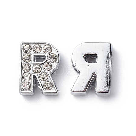 Alloy Initial Slide Charms with Grade A Rhinestones ALRI-R032-R-FF-1