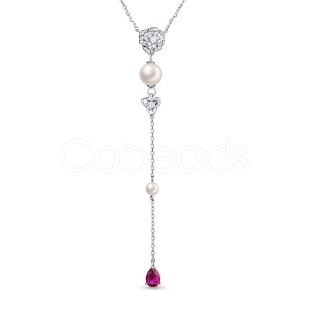 TINYSAND Rose 925 Sterling Silver Cubic Zirconia Cascading Pendant Necklaces TS-N338-S-1