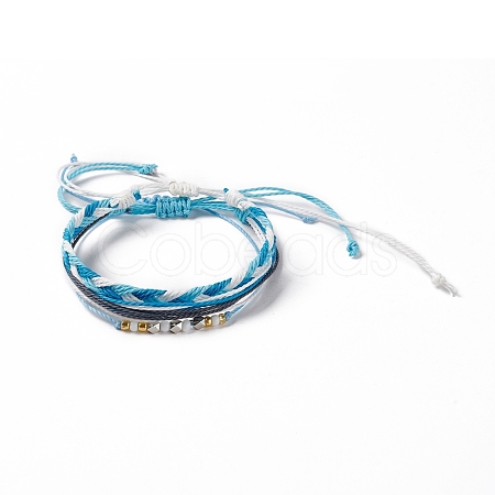 3Pcs 3 Style Plastic Braided Bead Bracelets Set BJEW-B065-10A-1