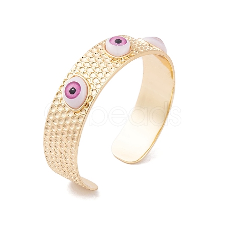 Evil Eye Brass Enamel Wide Open Cuff Bangles for Women BJEW-S147-08G-01-1