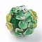 Handmade Lampwork Beads, Rondelle with Flower, Bumpy, Sea Green, 14~15x12~13mm, Hole: 1.5~1.8mm