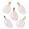 Natural Rose Quartz Pendants, Faceted Oval Charms with Golden Plated Brass Snap on Bails, 21.8x13.4~13.5x6.2mm, Hole: 5.3x3.7mm