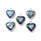 Dyed Synthetic Imperial Jasper Pendants, Brass Heart Charms, Golden, Dark Blue, 19x16x4.5~5.5mm, Hole: 2.7mm