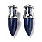 Natural Lapis Lazuli Pointed Big Pendants, Bullet Charms with Stainless Steel Color Plated Stainless Steel Findings, 51.5x16.5mm, Hole: 6x4.5mm