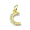 Moon Theme Brass Micro Pave Clear Cubic Zirconia Charms, with Jump Ring, Real 18K Gold Plated, Moon, 11.5x7x1.5mm, Hole: 3mm