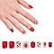 Nail Art Sets, with 24pcs Plastic Nail Tips, 24pcs Double Side Jelly Nail Glue , Red, 14.5~23x7~14mm, about 24pcs/set