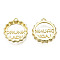 Rack Plating Alloy Pendants, Cadmium Free & Lead Free, Bottle Cap with Word Drunk Lady, Golden, 22x20x3.5mm, Hole: 1.6mm