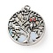 Opalite Tree of Life with Owl Pendants, Rack Plating Anstique Silver Plated Alloy Siam Rhinestone Flat Round Charms, Lead Free & Cadmium Free, 31.5x27.5x10~11mm, Hole: 8x4mm