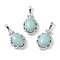 Synthetic Turquoise Oval Pendants, Platinum Tone Brass Micro Pave Clear Cubic Zirconia Flower Charms, Long-Lasting Plated, Lead Free & Cadmium Free, 30x19x10mm, Hole: 7.8x5mm