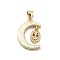 Brass Micro Pave Clear Cubic Zirconia Pendants, with Sythetic Opal, Real 18K Gold Plated, Moon, Anchor & Helm, 21.5x15x3mm, Hole: 4x3.5mm