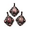 Natural Rhodonite Rhombus Pendants, Red Copper Tone Brass Charms, 34x27x8mm, Hole: 8x5mm