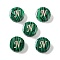 Synthetic Malachite Beads, with Golden Tone Brass Slices, Flat Round with Letter, Letter N, 15x5mm, Hole: 1.4mm