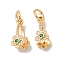 Brass Micro Pave Cubic Zirconia Ice Pick Pinch Bails, Real 18K Gold Plated, Flower, Green, 19x6x6mm, Hole: 4mm, Pin: 1mm