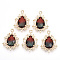 Golden Tone Brass Pendants, with Faceted Glass, Teardrop, Dark Red, 25.5x19x6mm, Hole: 1.6mm