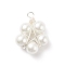 Glass Pearl Pendants, with Copper Jewelry Wire, Flower, Silver, 32.5~33x25x9.5~10.5mm, Hole: 3.5mm