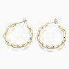 Semicircular Brass Micro Pave Clear Cubic Zirconia Cable Chain Stud Earrings EJEW-N015-01-2
