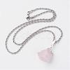 Natural Rose Quartz Pendant Necklaces NJEW-JN01879-02-5