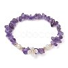 Mixed Gemstones Chip Beaded Plastic Flower Stretch Bracelets BJEW-JB10205-3