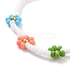 Handmade Daisy Flower Baking Paint & Dyed Glass Seed Beaded Stretch Bracelets BJEW-JB07668-02-4