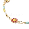 Brass Flower Link Chain Bracelet with Seed Beaded for Women BJEW-JB09297-4