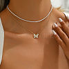 Elegant Brass Enamel Butterfly Imitation Pearl Double Layers Necklaces for Women AF5436-2-2