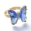 Adjustable Brass Glass Finger Rings RJEW-P148-A01-06-2