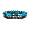 Natural Chalcedony & Synthetic Non-magnetic Hematite Beads Energy Stretch Bracelets Set BJEW-JB07142-03-1