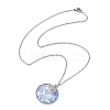 Steel Blue Glass Flat Round & Alloy Pendant Necklace NJEW-JN04453-3