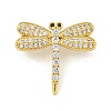 Rack Plating Brass Pave Clear & Black Cubic Zirconia Dragonfly Links Connector Charms KK-Z053-15G-1