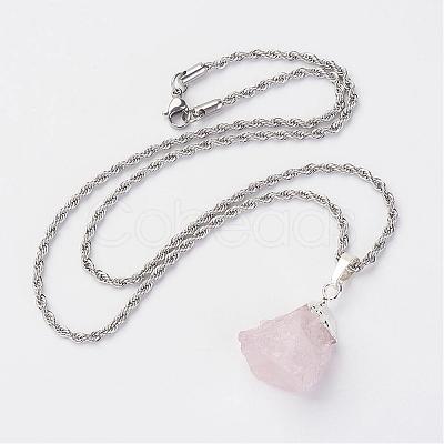 Natural Rose Quartz Pendant Necklaces NJEW-JN01879-02-1