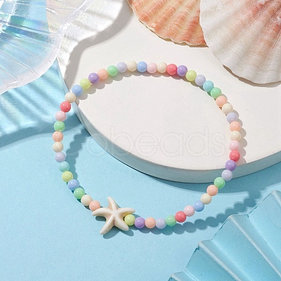 Beach Starfish Synthetic Turquoise Link Bracelets BJEW-JB10238-03-1