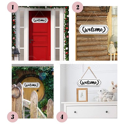 CREATCABIN Welcome Sign Natural Wood Door Hanging Decoration for Front Door Decoration HJEW-CN0001-01B-1