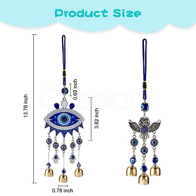 2Pcs 2 Style Car Hanging Alloy Glass Rhinestone Wind Chime HJEW-SZ0001-14-1