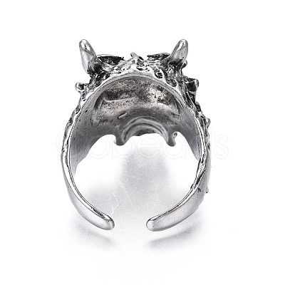 Gothic Punk Skull Alloy Open Cuff Ring for Men Women RJEW-T009-60AS-1