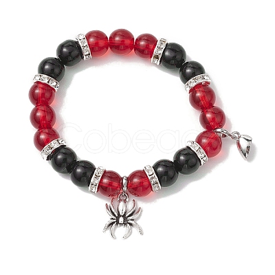 2Pcs 10mm Round Blue Cat Eye & Red Glass & Black Glass Beaded Stretch Bracelet Sets for Lover BJEW-JB10325-04-1