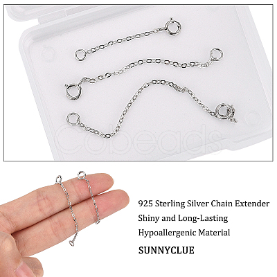 SUNNYCLUE 3Pcs 3 Style Rhodium Plated 925 Sterling Silver Chain Extender FIND-SC0001-61P-1