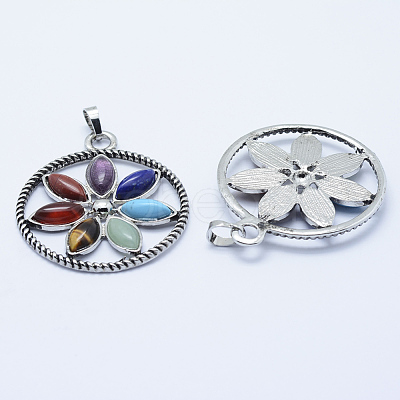 Vintage Chakra Jewelry Alloy Bezel Gemstone Pendants G-M039-03-1