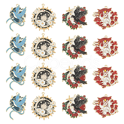 Nbeads 16Pcs 4 Styles Alloy Enamel Pendants ENAM-NB0002-13-1