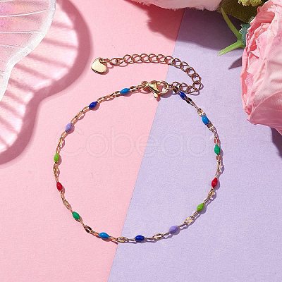 304 Stainless Steel Enamel Link Chains Bracelets for Women BJEW-JB10326-1