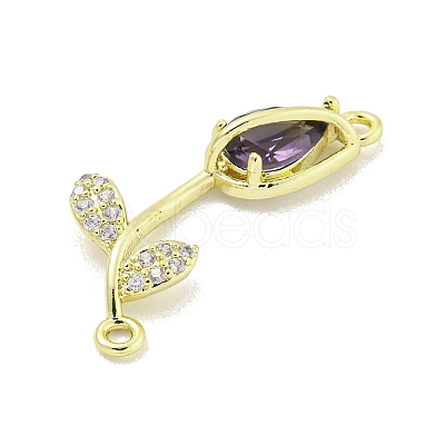 Rack Plating Brass Micro Pave Clear Cubic Zirconia Flower Connertor Charms KK-Z043-03D-1