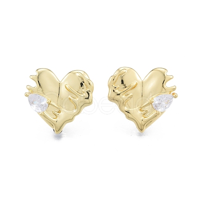 Clear Cubic Zirconia Heart Stud Earrings EJEW-P205-07G-1