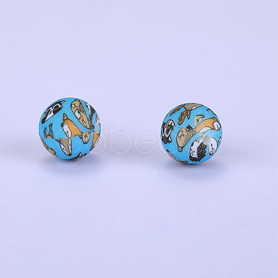 Printed Round with Animal Silicone Focal Beads SI-JX0056A-206-1