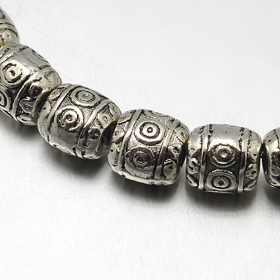 Tibetan Style Barrel Alloy Bead Strands TIBEB-O007-15-RS-1