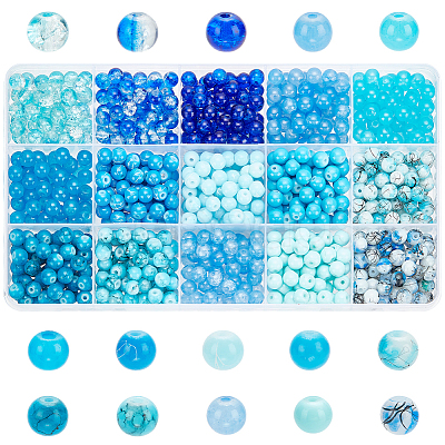 PandaHall Elite 900Pcs 15 Style Glass Round Beads DIY-PH0020-95-1