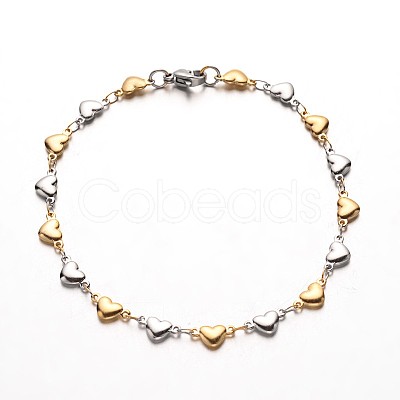 304 Stainless Steel Heart Link Bracelets BJEW-M121-03GP-1