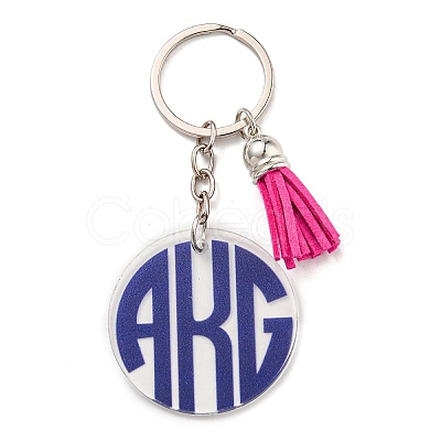 Acrylic Flat Round with Suede Tassel Pendant Keychain KEYC-G060-01B-1