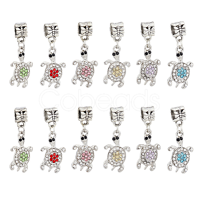 DICOSMETIC 12Pcs 6 Colors Tortoise Alloy Rhinestone European Dangle Charms ALRI-DC0001-03-1